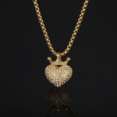 Edelstahl Krone Herz Anhänger Für Damen Strass Icy Heart Vergoldet Mode Schmuck Nur Anhänger Ohne Kette