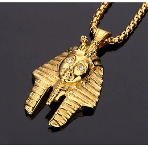 Colgante Cabeza de Faraón Egipcio Vintage Tutankamón de Acero Inoxidable Ojos Strass Joyas Hip Hop Solo Colgante Hombre Mujer