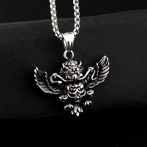 Collar Con Colgante de Ave Mitológica Garuda de Acero de Titanio Retro Joyería Gótica Punk Mitológica Vintage Ennegrecida para Hombres Mujeres