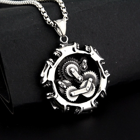 Collier Pendentif Engrenage Mécanique Steampunk en Acier Inoxydable Bijoux Argent Style Industriel Vintage pour Hommes Femmes