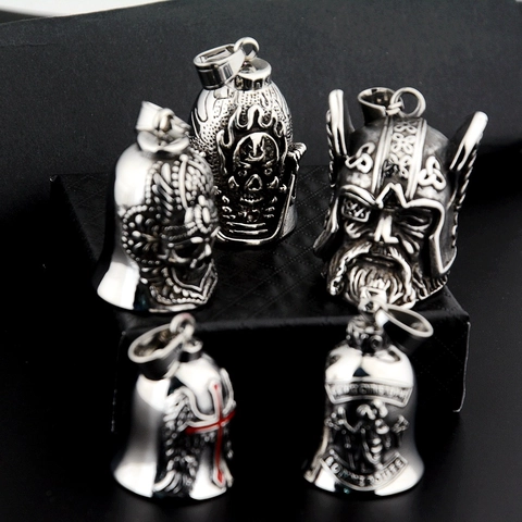 Vintage Edelstahl Glocke Anhänger Halskette Wikinger Totenkopf St. Christopher Flügel Kreuz Biker Punk Gothic Schmuck Für Herren
