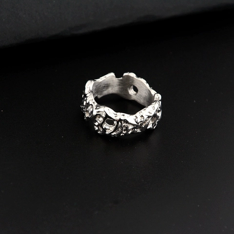 Anello in Acciaio Inossidabile con Trama Lava Irregolare Stile Hip Hop Punk Gotico per Uomo Donna Gioielli Argento