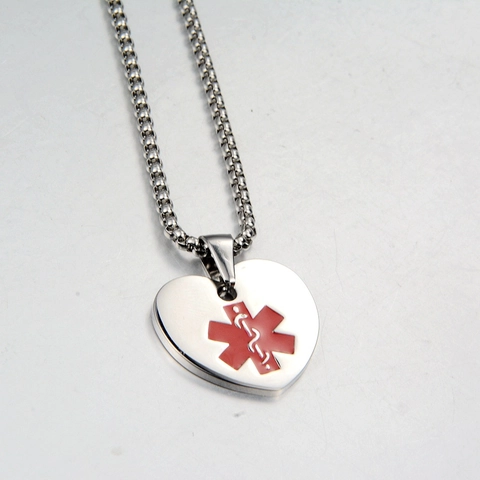Collana con Ciondolo Simbolo Medico a Cuore in Acciaio Inossidabile per Uomo Donna Stella della Vita Allerta Emergenza ID Gioielli