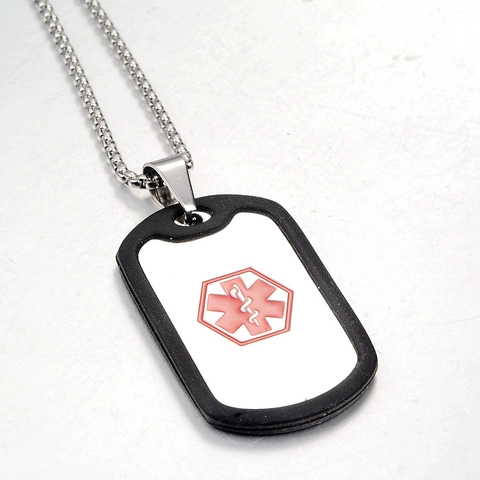 Stainless Steel Medical Alert Dog Tag Necklace With Star Of Life Symbol Personalized Military Pendant For Men Women Unisex Jewelry