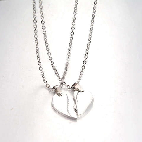 Collana Di Coppia In Acciaio Inossidabile Con Ciondolo A Cuore Diviso Argento Lucido Gioielli Alla Moda Per San Valentino Uomo Donna