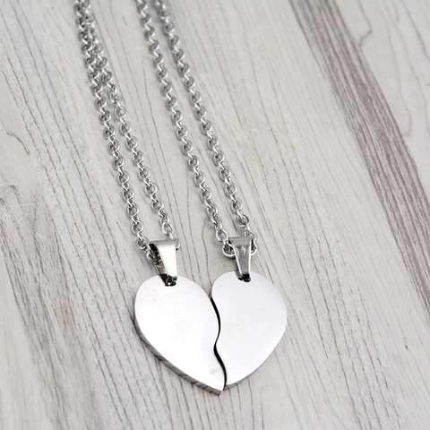 Collana Di Coppia In Acciaio Inossidabile Con Ciondolo A Cuore Diviso Argento Lucido Gioielli Alla Moda Per San Valentino Uomo Donna