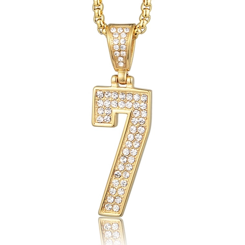 Iced Out Hip Hop Nummer 7 Hanger Ketting Voor Mannen Vrouwen Roestvrij Staal Goud Strass Mode Sieraden