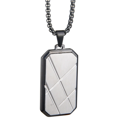 Stainless Steel Striped Rectangular Pendant Necklace For Men Women Geometric Engraving Industrial Style Fashion Neck Jewelry