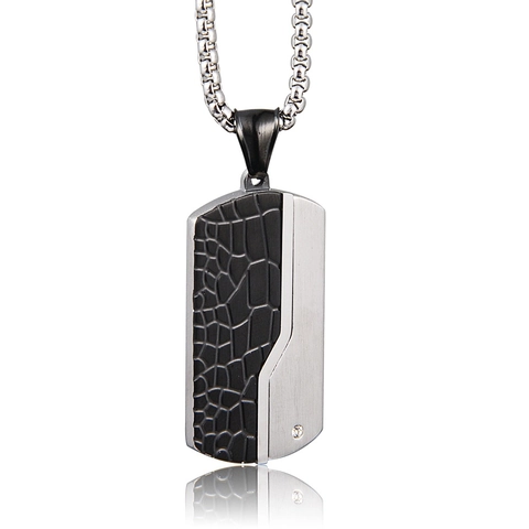 Collar de Placa Militar de Acero Inoxidable para Hombre Textura de Cocodrilo Zirconia Incrustada Joyas Negro Oro