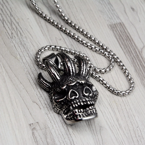 Collar con Colgante de Cabeza de Calavera India de Acero Inoxidable Envejecido Vintage para Hombres Mujeres Joyería Individual Estilo Punk Gótico