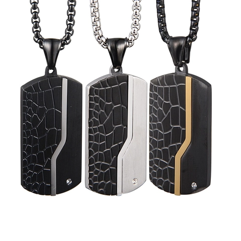 Collar de Placa Militar de Acero Inoxidable para Hombre Textura de Cocodrilo Zirconia Incrustada Joyas Negro Oro