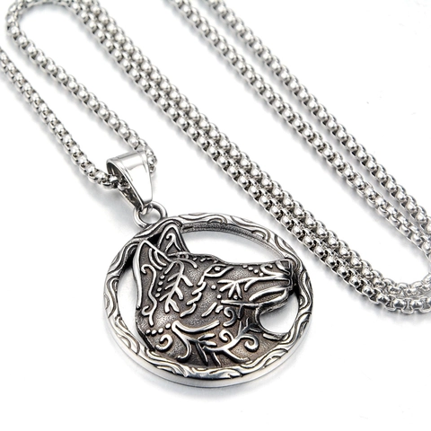 Vintage Noords Viking Wolfskop Ronde Hanger Halsketting Voor Heren Dames Roestvrij Staal Antiek Hol Geometrisch Sieraad Box Ketting