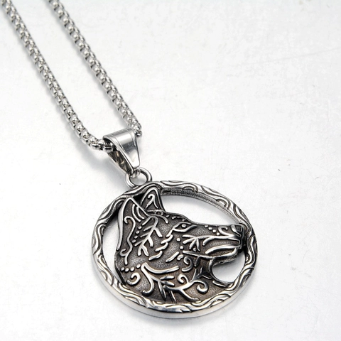 Vintage Noords Viking Wolfskop Ronde Hanger Halsketting Voor Heren Dames Roestvrij Staal Antiek Hol Geometrisch Sieraad Box Ketting