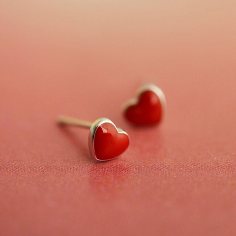 Süße Rote Herz Kupfer Ohrstecker Für Damen Mit 925 Sterlingsilber Stift Emaille Herzform Ohrringe Schmuck Geschenk