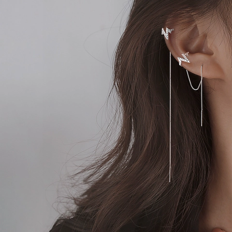 Minimalistisch Kupfer Zirkonia Herzschlag Ohrlinie Einzel Ohrklemme Ohrstecker Lange Geometrische Quaste Schmuck Für Damen