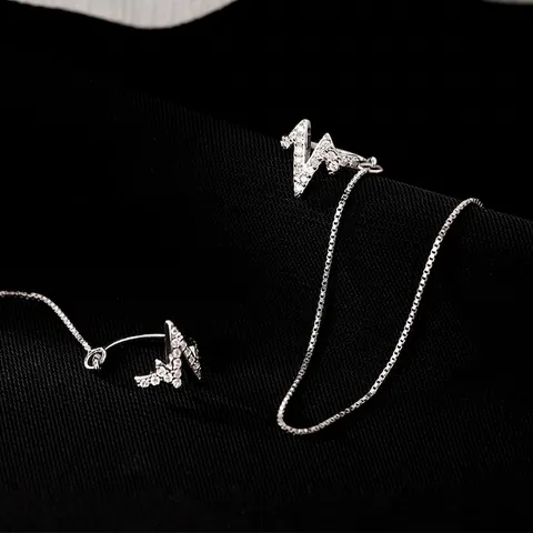 Minimalistisch Kupfer Zirkonia Herzschlag Ohrlinie Einzel Ohrklemme Ohrstecker Lange Geometrische Quaste Schmuck Für Damen