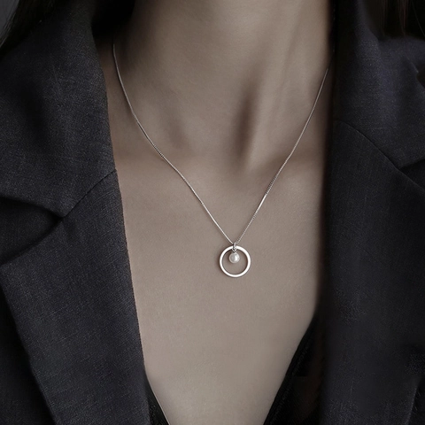 Minimalistische Kupfer Kreisring Anhänger Halskette Mit Künstlicher Perle Versilberte Boxkette Elegante Choker Für Damen Mode Schmuck Geschenk