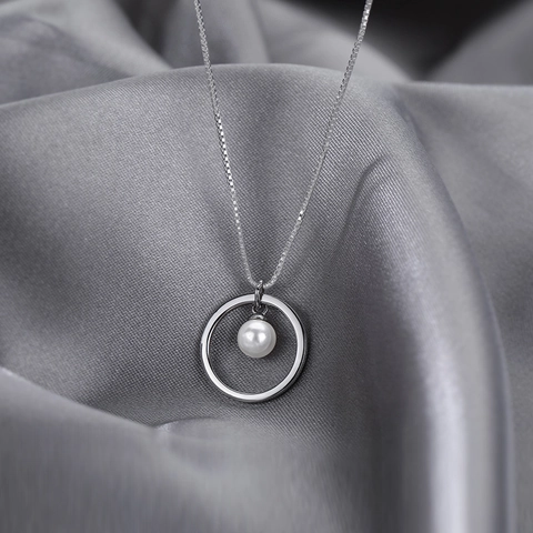 Minimalistische Kupfer Kreisring Anhänger Halskette Mit Künstlicher Perle Versilberte Boxkette Elegante Choker Für Damen Mode Schmuck Geschenk