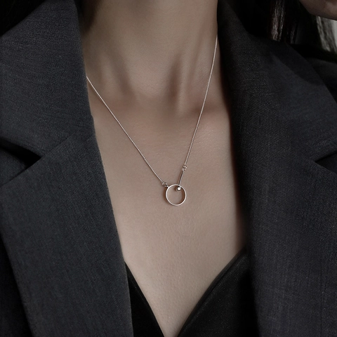 Collana Minimalista in Rame Con Pendente a Cerchio e Barra Geometrica Placcata in Argento Oro Bianco Gioielli alla Moda da Donna