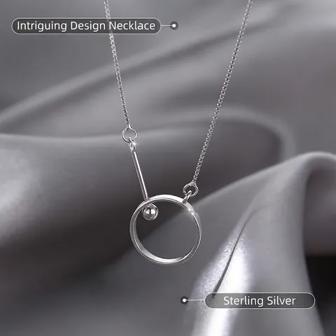 Collana Minimalista in Rame Con Pendente a Cerchio e Barra Geometrica Placcata in Argento Oro Bianco Gioielli alla Moda da Donna