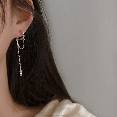 Zirconia Tassel Hoop Earrings Copper Base Silver Plated Geometric Long Drop Earrings For Women Fashion Jewelry Elegant Earring