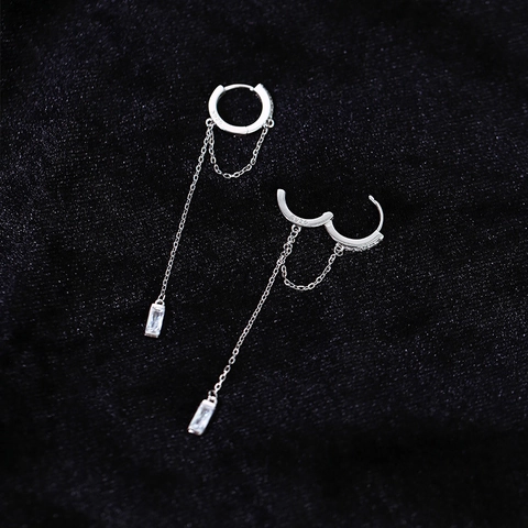 Zirconia Tassel Hoop Earrings Copper Base Silver Plated Geometric Long Drop Earrings For Women Fashion Jewelry Elegant Earring