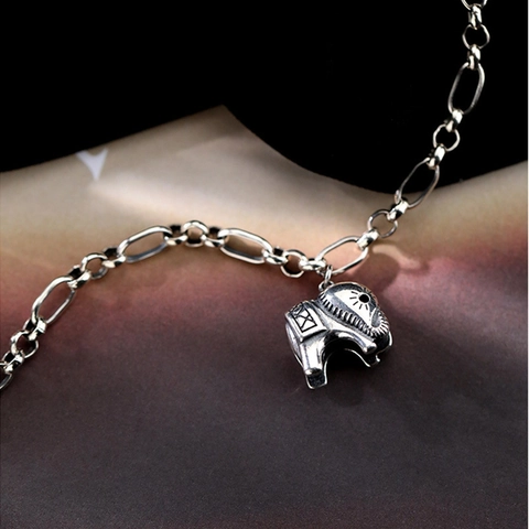 Vintage Elefant Anhänger Armband Retro Stil Kupfer Weißgold Beschichtet Kette Für Damen Mädchen Minimalistischer Schmuck