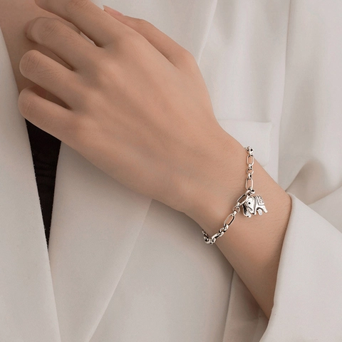 Vintage Elefant Anhänger Armband Retro Stil Kupfer Weißgold Beschichtet Kette Für Damen Mädchen Minimalistischer Schmuck
