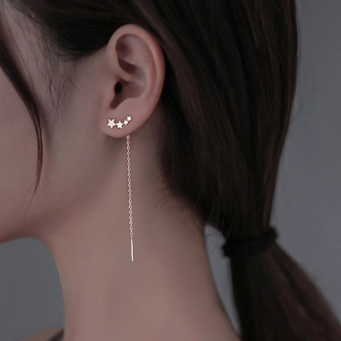 Elegantes Pendientes de Hilo de Estrella con Poste de Plata de Ley 925 Cobre Chapado en Oro Estrellas Degradadas Zirconia para Mujer