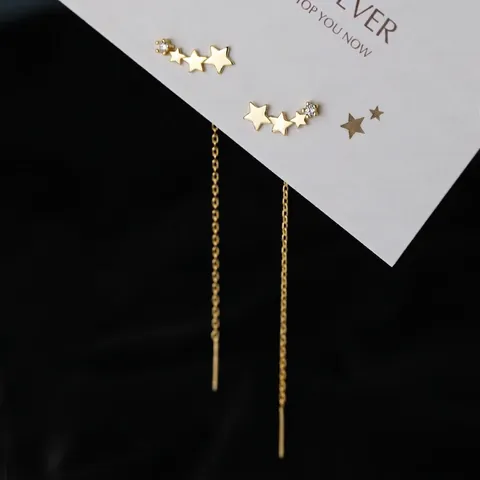 Elegantes Pendientes de Hilo de Estrella con Poste de Plata de Ley 925 Cobre Chapado en Oro Estrellas Degradadas Zirconia para Mujer