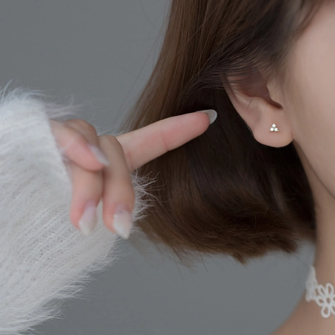 Orecchini a Bottone in Rame Zirconia Triangolo Geometrico Minimalista Con Perno in Argento Sterling 925 Per Donna Gioielli Estetici