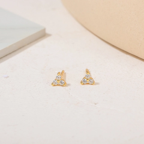 Orecchini a Bottone in Rame Zirconia Triangolo Geometrico Minimalista Con Perno in Argento Sterling 925 Per Donna Gioielli Estetici