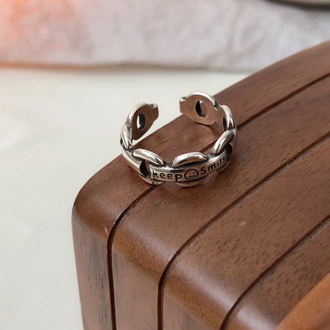 Anello Aperto con Faccina Sorridente Placcato in Rame Vintage per Donna Anello con Lettera Keep Smiles Regolabile Gioielli