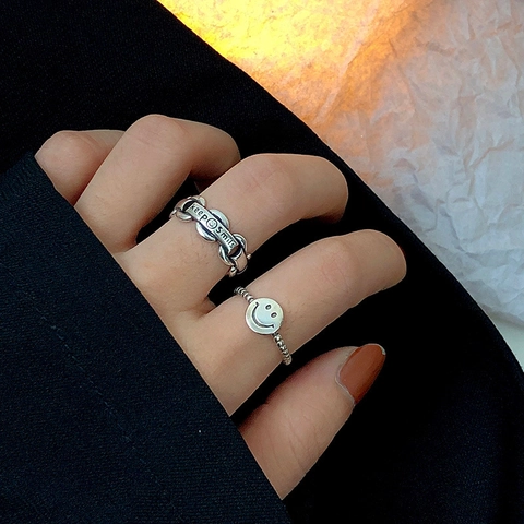 Anello Aperto con Faccina Sorridente Placcato in Rame Vintage per Donna Anello con Lettera Keep Smiles Regolabile Gioielli