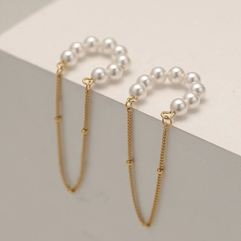 Clips de Cartilage d'Oreille à Gland de Perle Artificielle Vintage pour Femmes Boucles d'Oreilles Pendantes en Cuivre Plaqué Or