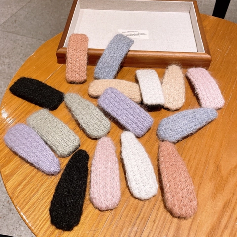 Sweet Autumn Winter Knitting Wool Hair Clips Geometric Square Teardrop Hairpins For Women Handmade Hair Accessories Gift