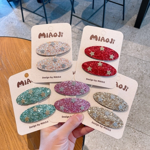 Lindas Pinzas para el Pelo para Niños Color Caramelo Lentejuelas Estrella Set para Niñas Glitter BB Horquillas Ovaladas Accesorios