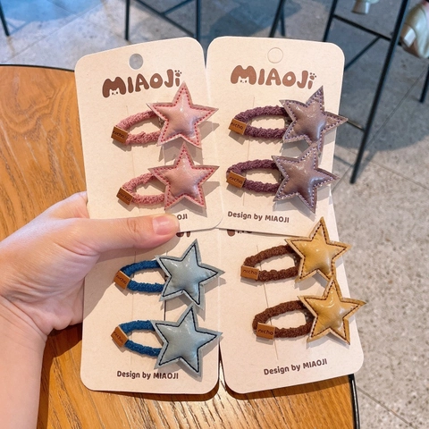 Simpatiche Mollette per Capelli a Stella per Bambini in Pelle PU Cucite a Mano Accessori per Capelli Stile Coreano per Ragazze Paio