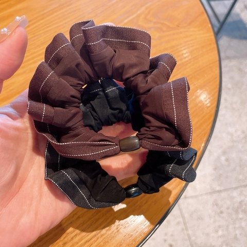 Vintage Stoff Scrunchies Mit Rüschen Für Damen Koreanische Kontrastnähte Elastisches Haarband Retro Pferdeschwanzhalter Haarschmuck