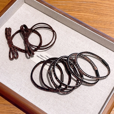 Ensemble d'Élastiques à Cheveux Nœud à Carreaux Imprimé Léopard pour Femmes Style Coréen Simple Accessoires de Coiffure