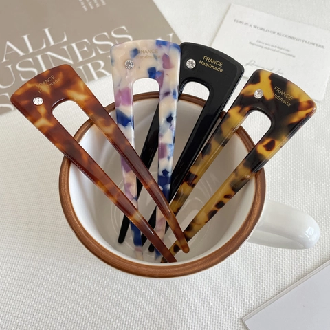 Vintage Acetat U-Form Haargabel Für Damen Elegant Leopard Marmor Muster Haarstab Mit Strass Französischer Haarschmuck
