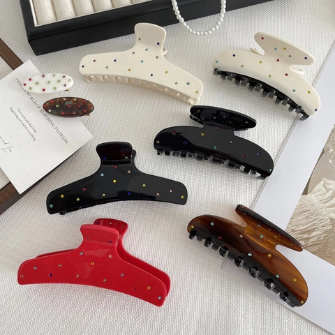 Vintage Acetate Hair Claw With Colorful Rhinestones Elegant Shark Clip For Women Daily Styling Hair Accessories Multi Colors