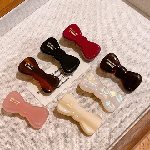French Style Acetate Bowknot Hair Clip Small Duckbill Clip Handmade Side Bangs Clip Vintage Hair Accessory For Women