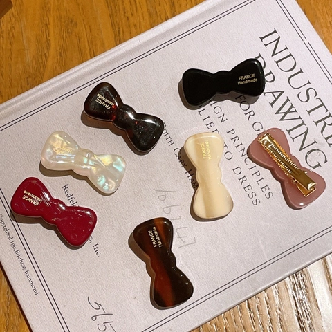 French Style Acetate Bowknot Hair Clip Small Duckbill Clip Handmade Side Bangs Clip Vintage Hair Accessory For Women