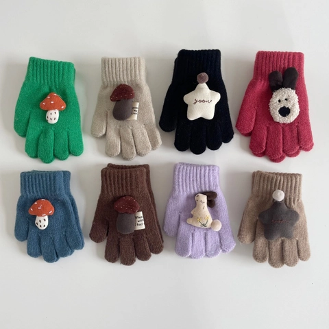 Simpatici Guanti In Maglia Invernale Per Bambini Ragazzi Ragazze Termici Morbidi Caldi Muffole A Dita Intere Con Patch 3D