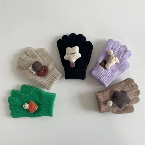 Simpatici Guanti In Maglia Invernale Per Bambini Ragazzi Ragazze Termici Morbidi Caldi Muffole A Dita Intere Con Patch 3D