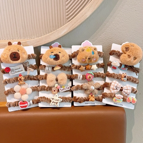 Schattige Pluche Capybara Haarelastiekjes Voor Meisjes Cartoon Beer Bloem Aardbei Fluweel Elastische Haarbanden