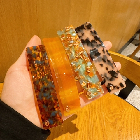 Grande Fermaglio per Capelli in Acetato di Cellulosa Tartarugato Donna Clip a Molla Rettangolare Elegante Accessori per Capelli