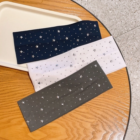 Fascia per Capelli Vintage con Borchie a Stella e Strass per Donna Fascia Elastica in Misto Cotone Sportiva Larga Accessori Capelli