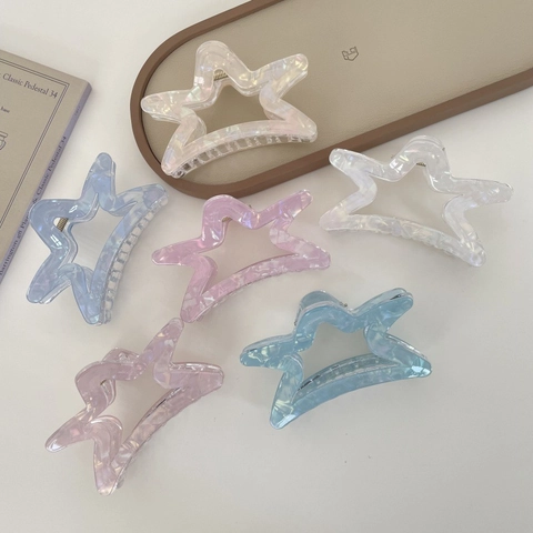 Large Hollow Star Acetate Hair Claw Clip Elegant Geometric Star Shape Marbled Texture Hair Accessories For Women Girls